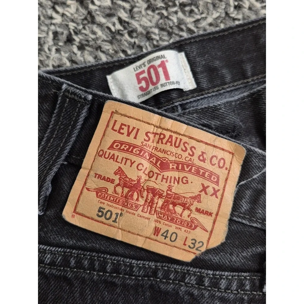 Men's Levi's‎ 501 Straight Original Fit Button Fly Black 100% Cotton Jeans 40x32